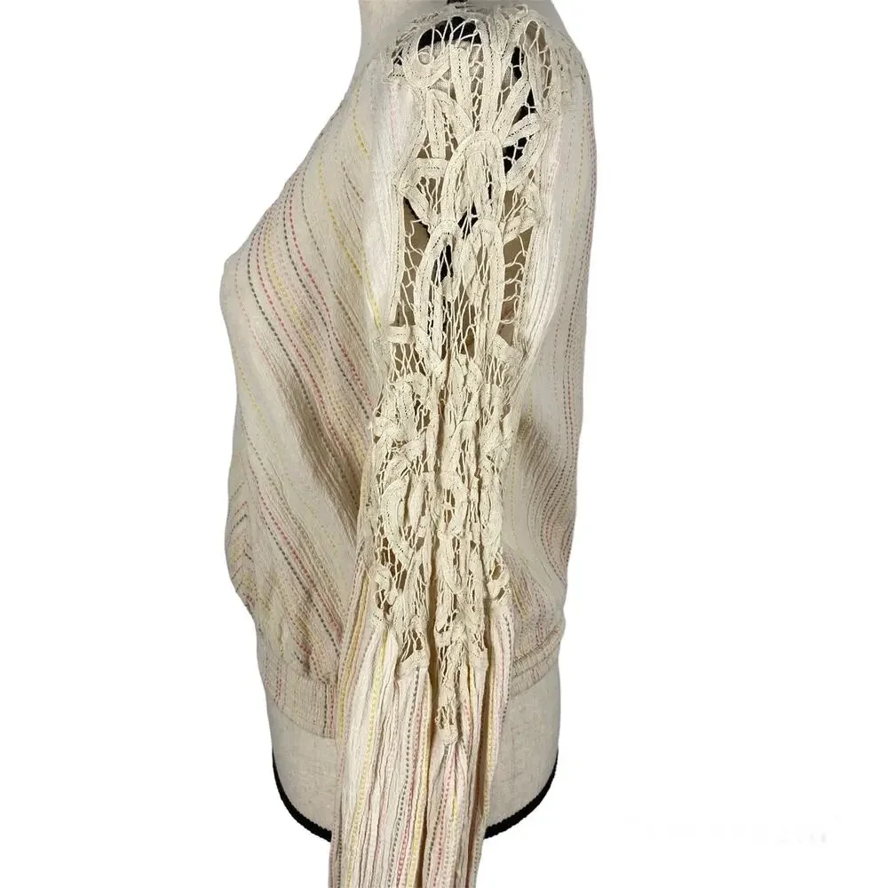 Free People Floating Memories Blouse Cotton Eyelet Pullover Top Beige Womens Sm